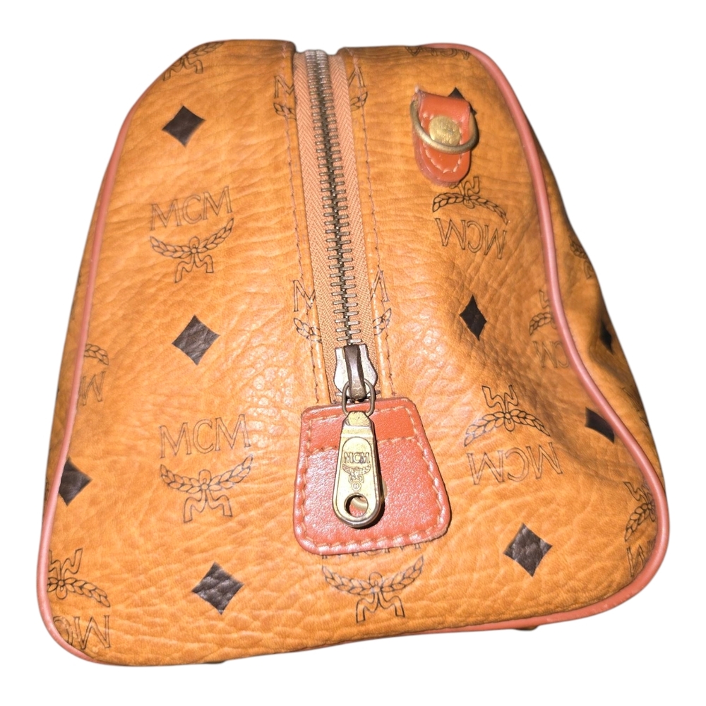 MCM Vintage Monogram Logo Visetos Boston Bag Tan Leather PVC Handbag, WI… - Picture 7 of 17